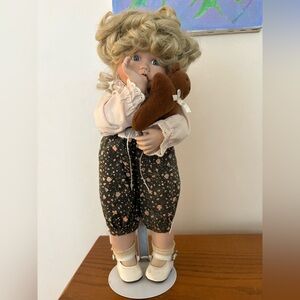 Vintage Classic Porcelain Doll with Teddy Bear
